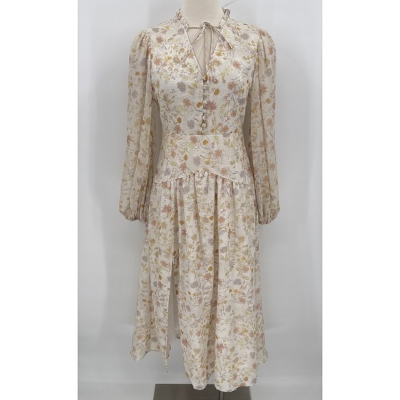 Petite Studios NYC Dresses & Skirts - Petite Studio NYC Womens Floral Sheer Sleeve Cottage Dress Size XS Midi NEW